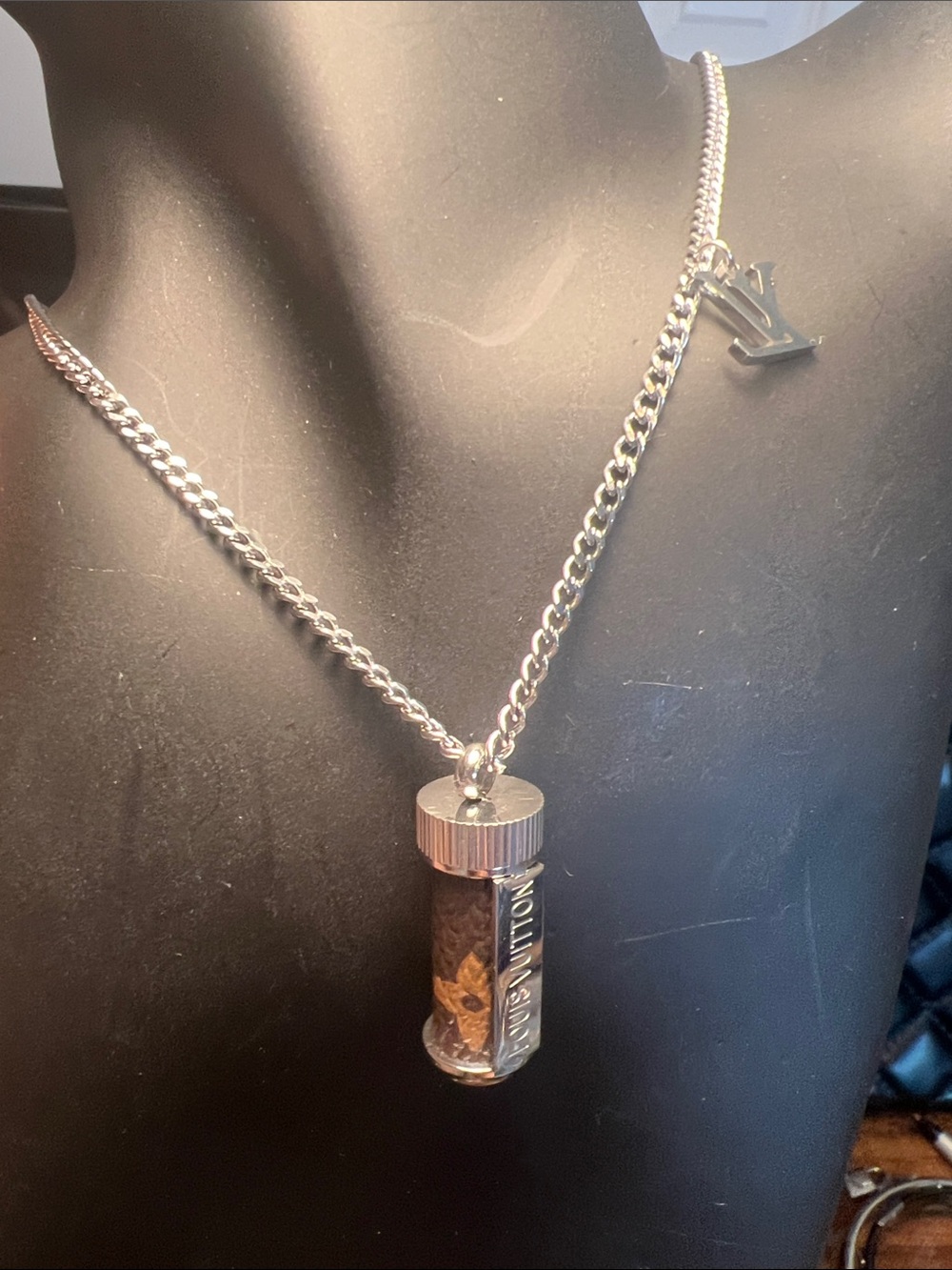 Silver-Tone Monogram Capsule Pendant Necklace - Silver